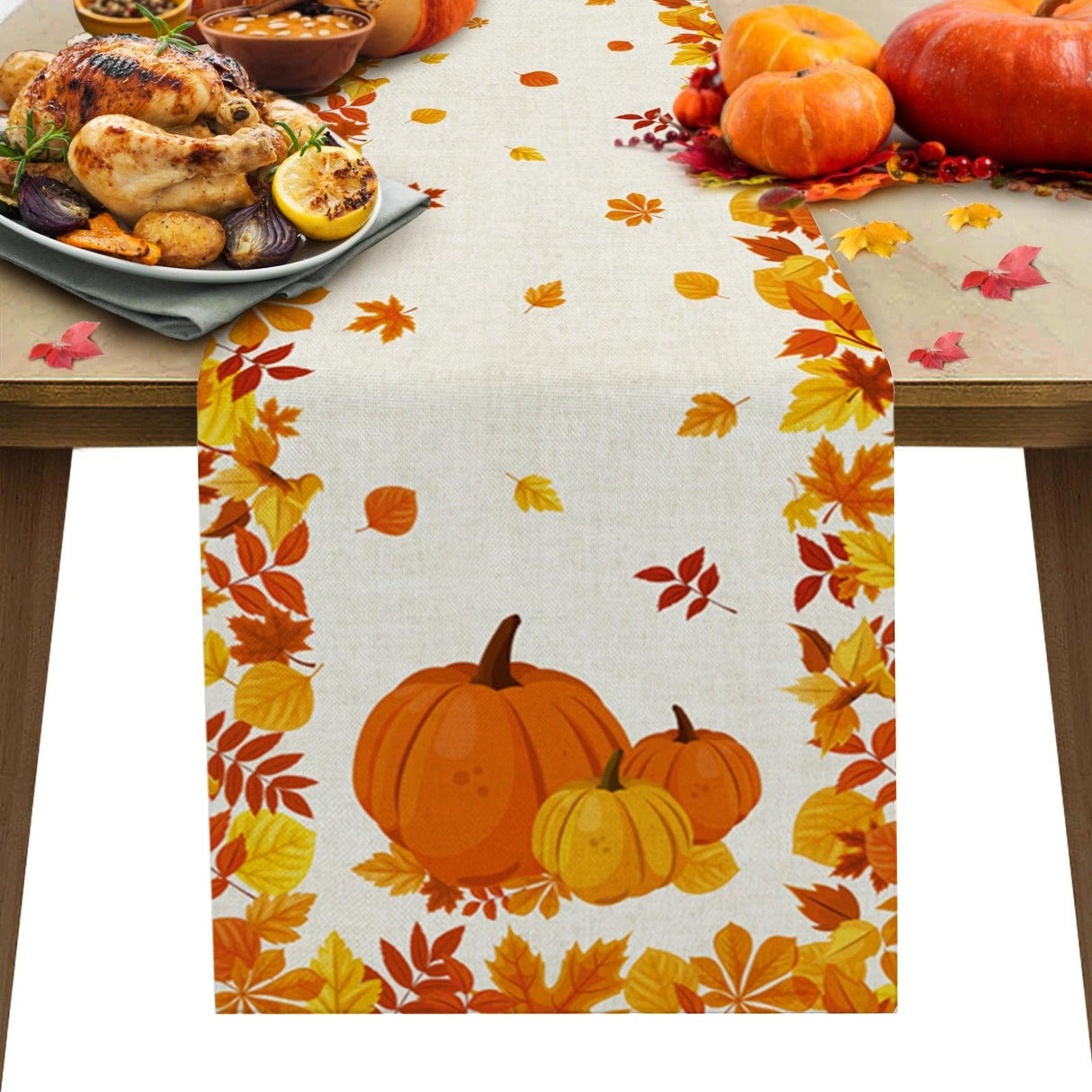 Christmas Festive Maple Leaves Table Runner