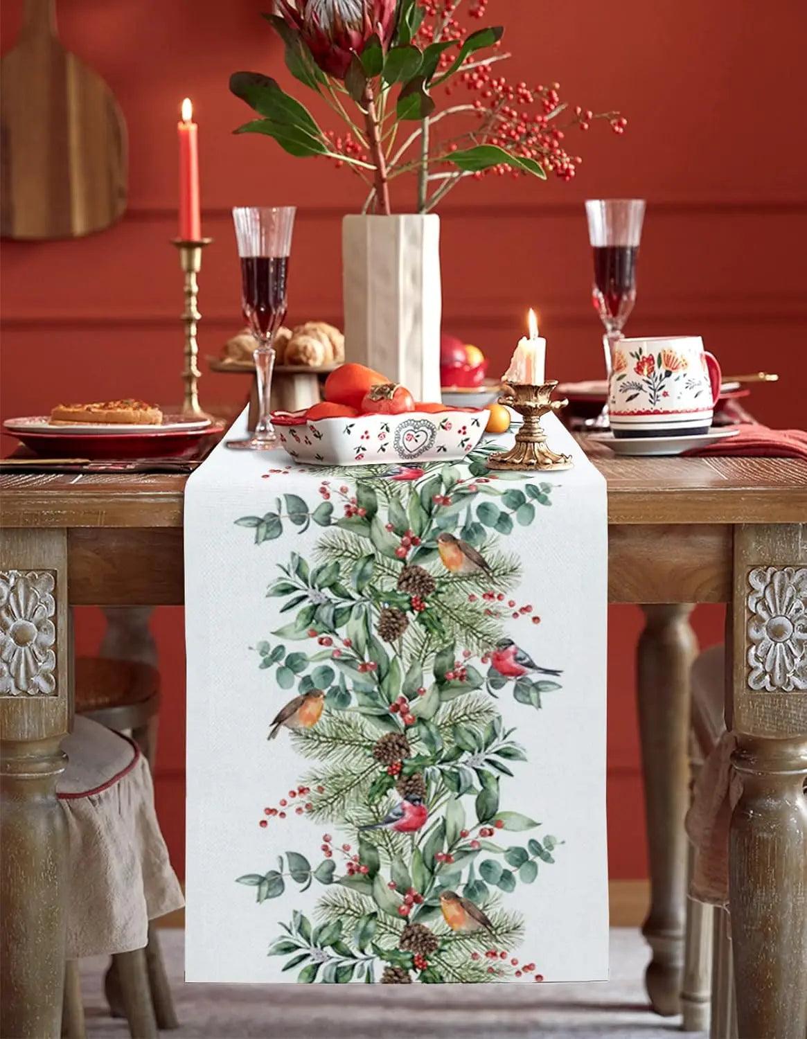 Christmas Cardinal & Pine Table Runner