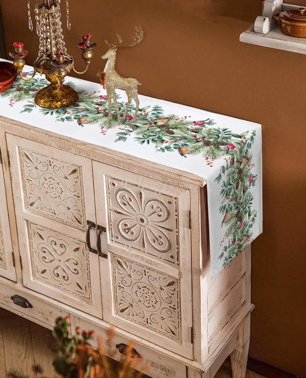 Christmas Cardinal & Pine Table Runner