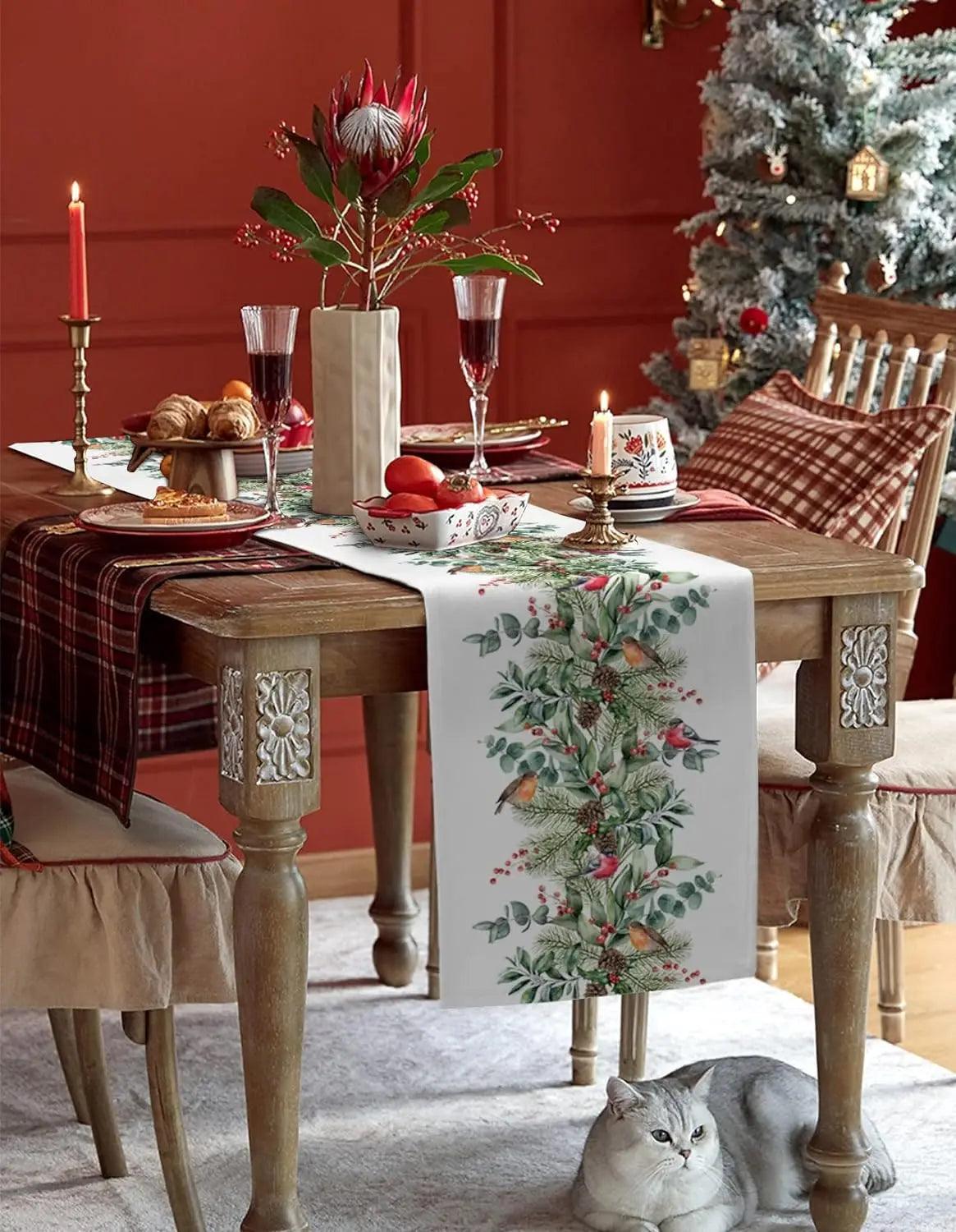 Christmas Cardinal & Pine Table Runner