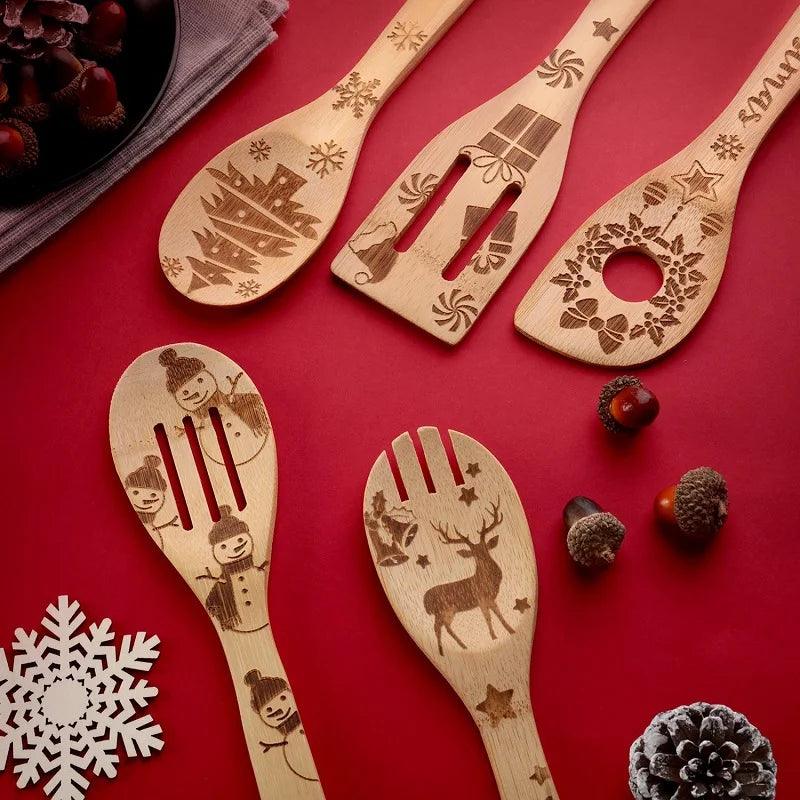 Festive Christmas Wooden Spoon Set