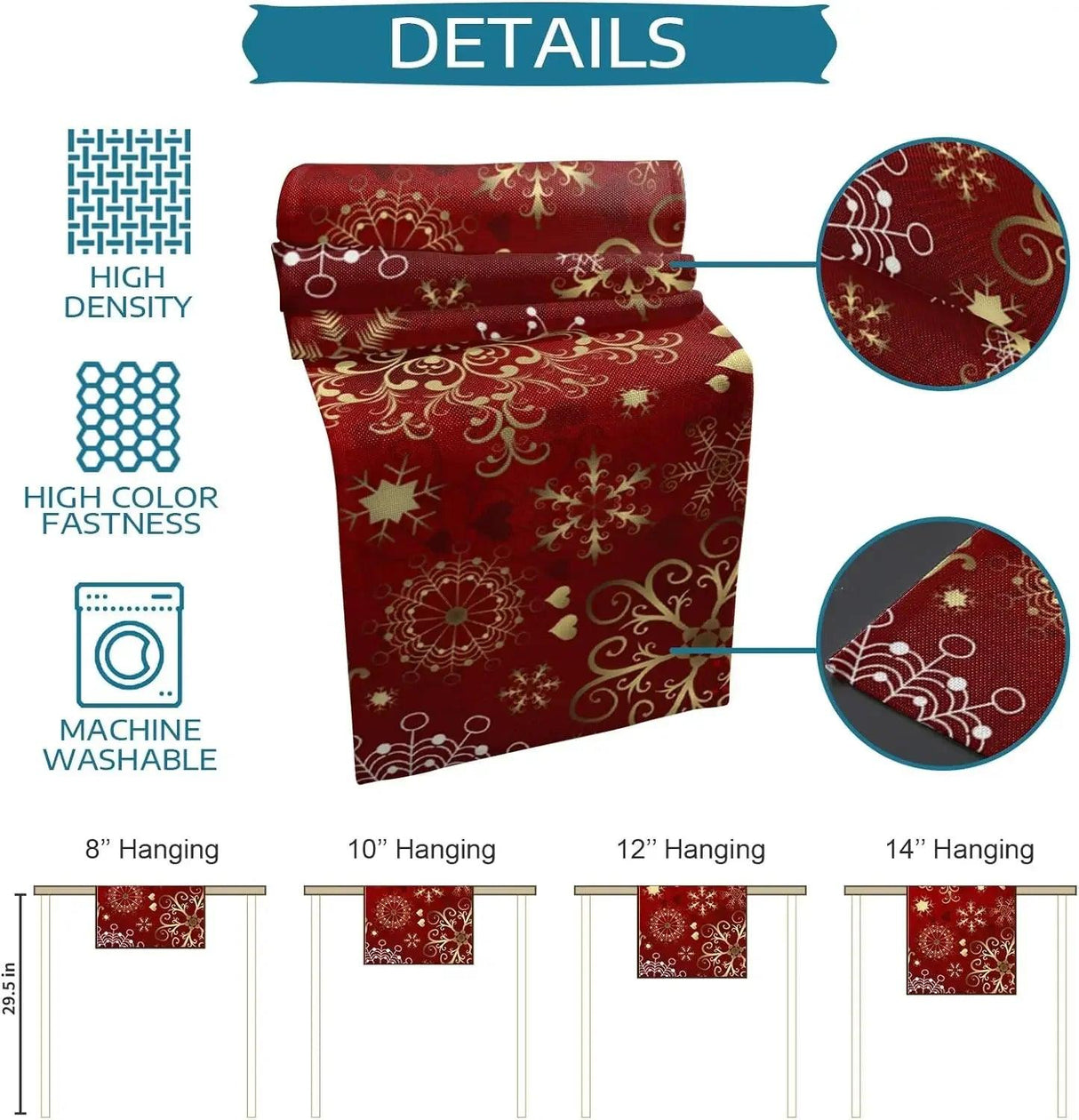 Christmas Snowflake Texture Linen Table Runner