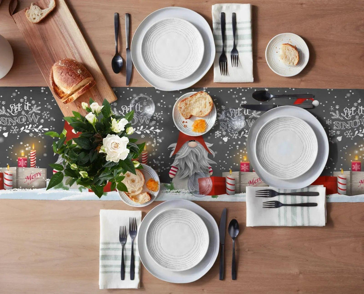 Christmas Gnome & Snowflake Linen Table Runner