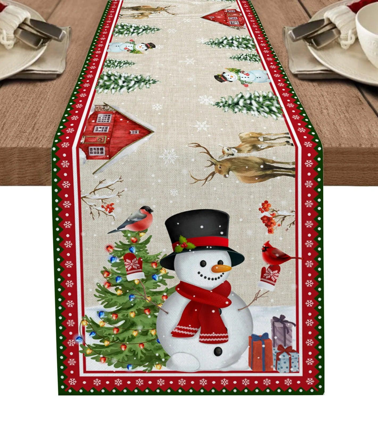Snowman & Snowflake Christmas Table Runner