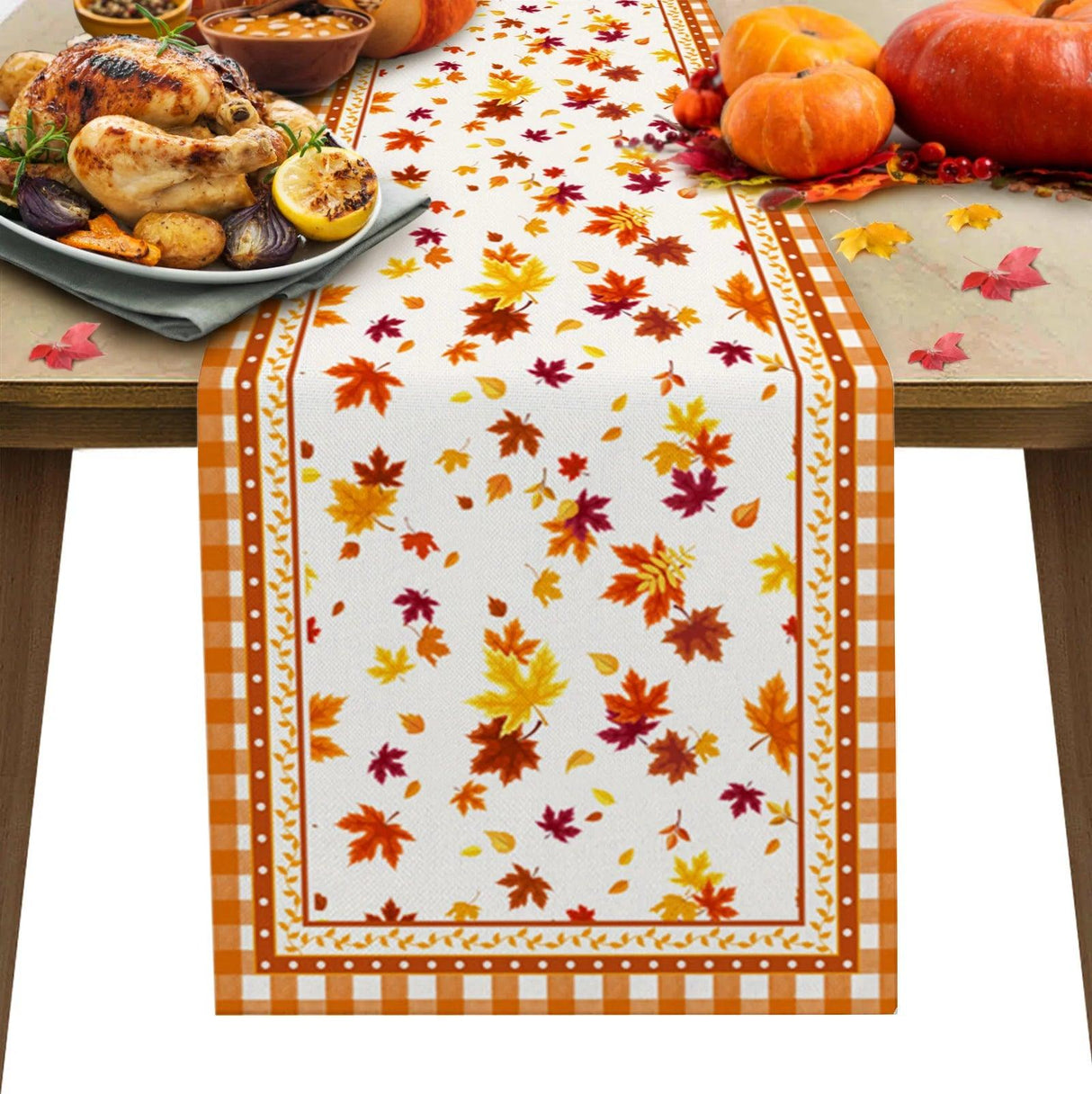 Christmas Festive Maple Leaves Table Runner