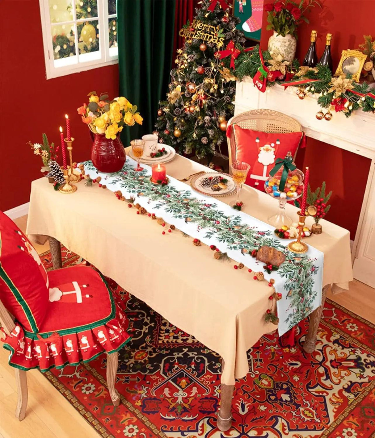 Christmas Cardinal & Pine Table Runner