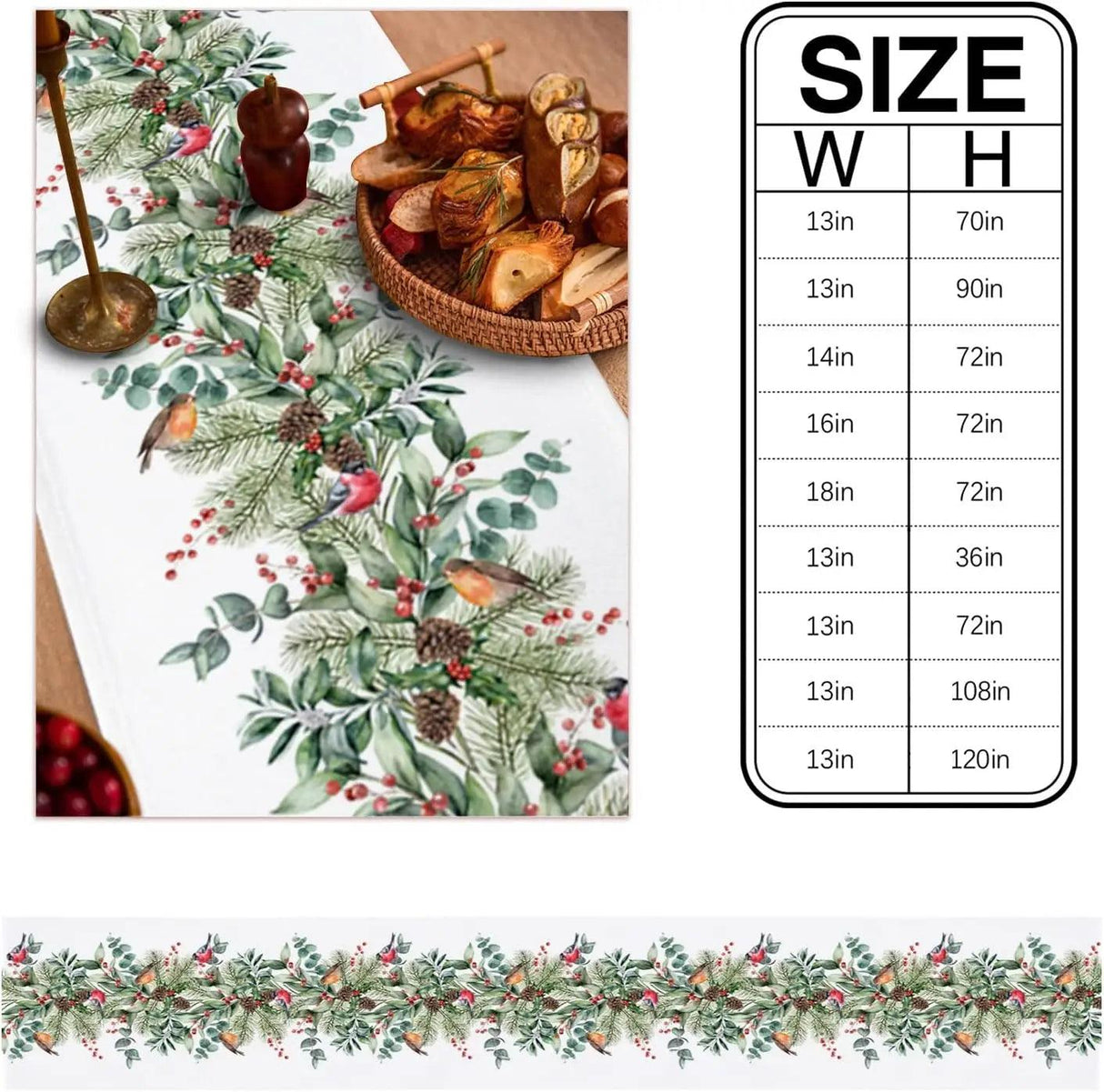 Christmas Cardinal & Pine Table Runner