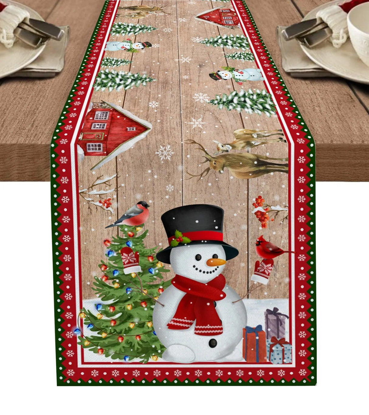 Snowman & Snowflake Christmas Table Runner