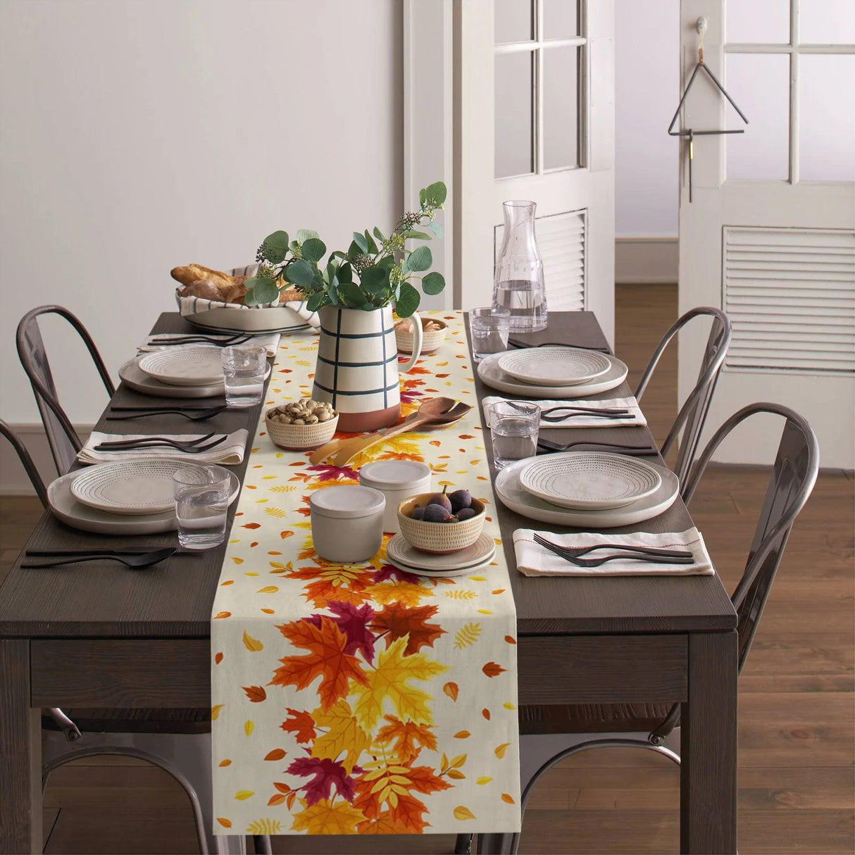 Christmas Festive Maple Leaves Table Runner