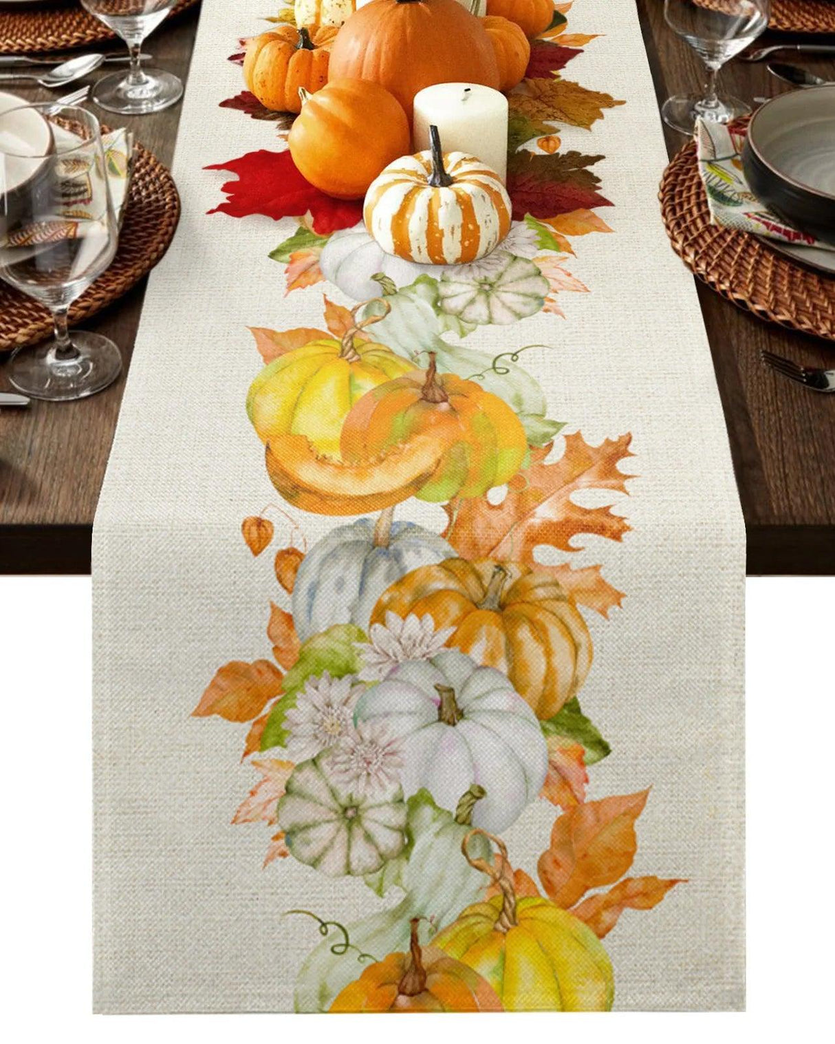 Christmas Festive Maple Leaves Table Runner