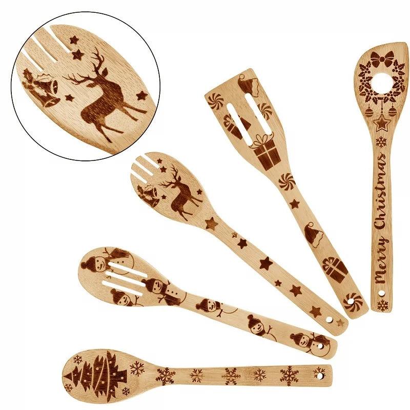 Festive Christmas Wooden Spoon Set