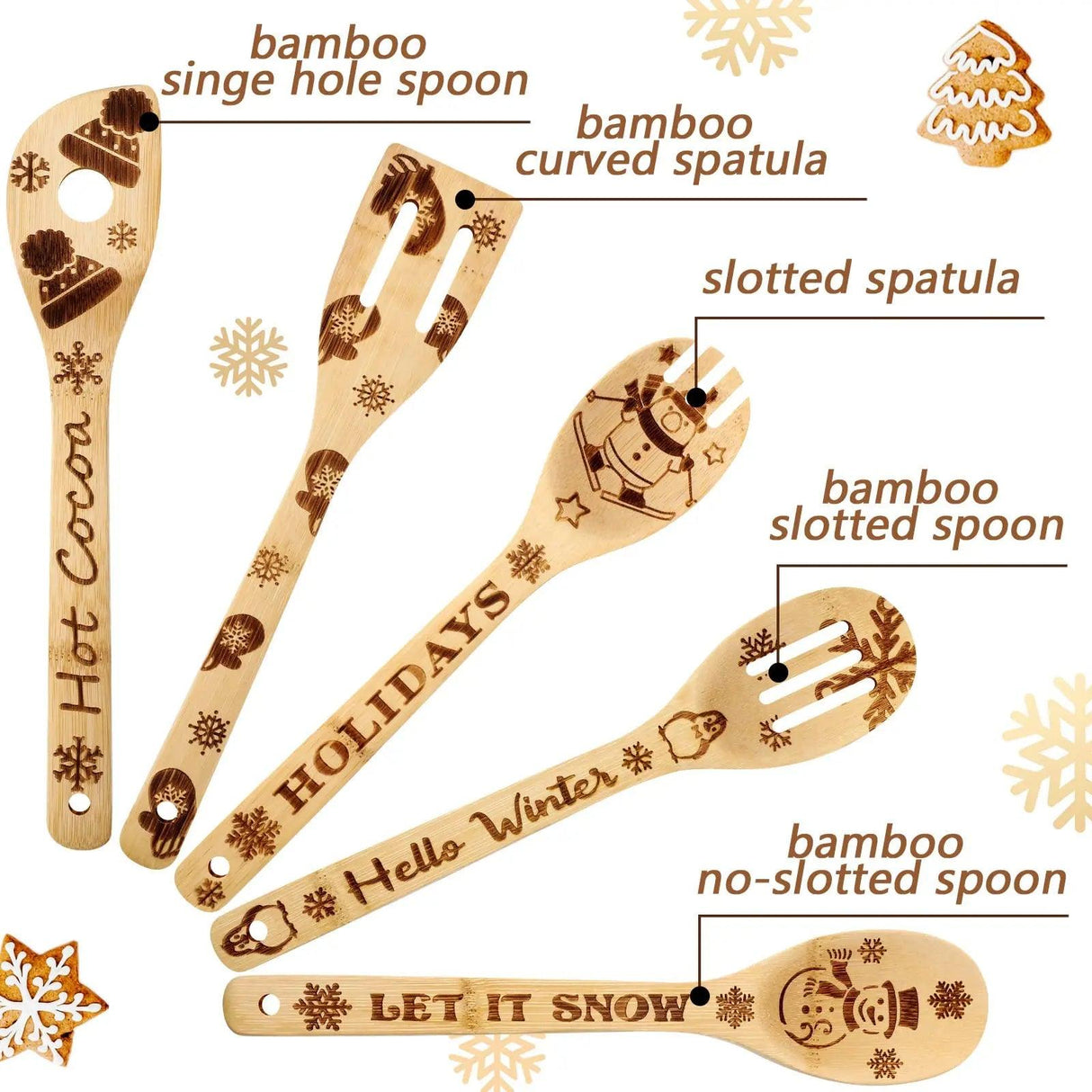 Festive Christmas Wooden Spoon Set