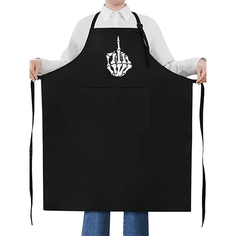 Halloween Skeleton Middle Finger Apron with Pocket