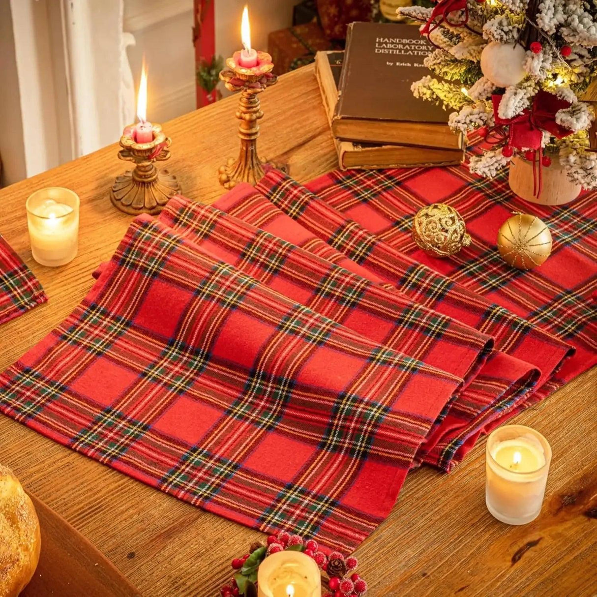 Red Scottish Tartan Plaid Christmas Table Runner