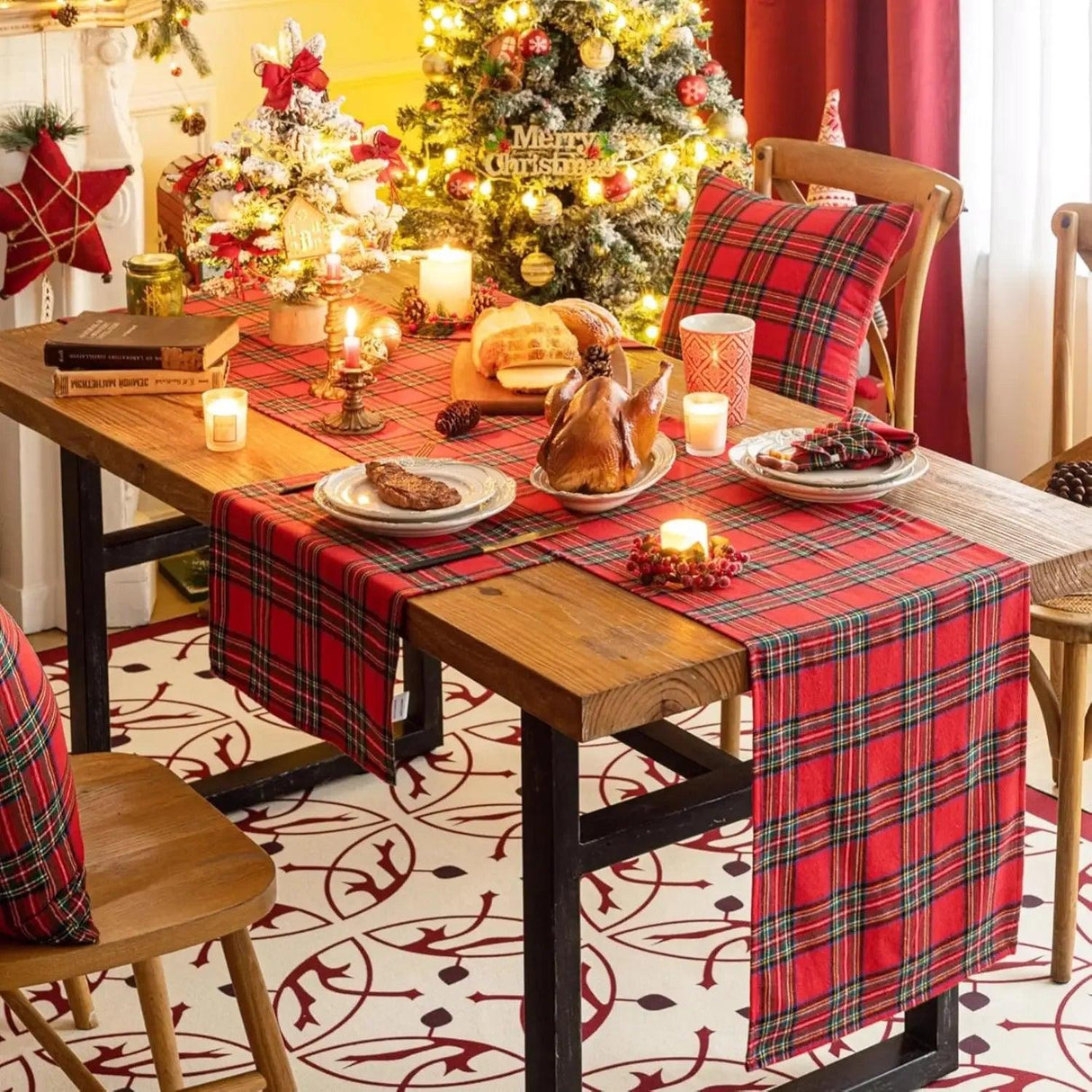 Red Scottish Tartan Plaid Christmas Table Runner