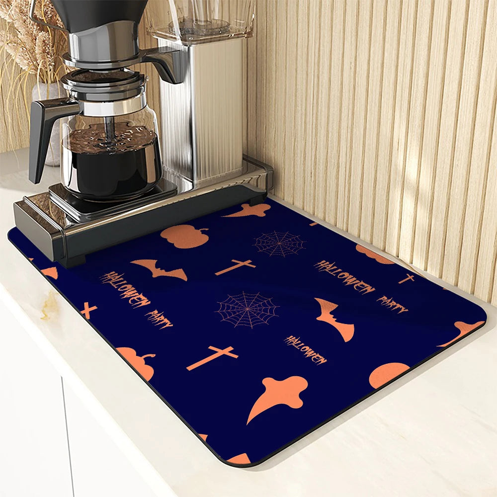 Absorbent Halloween Ghost Coffee & Dish Draining Mat