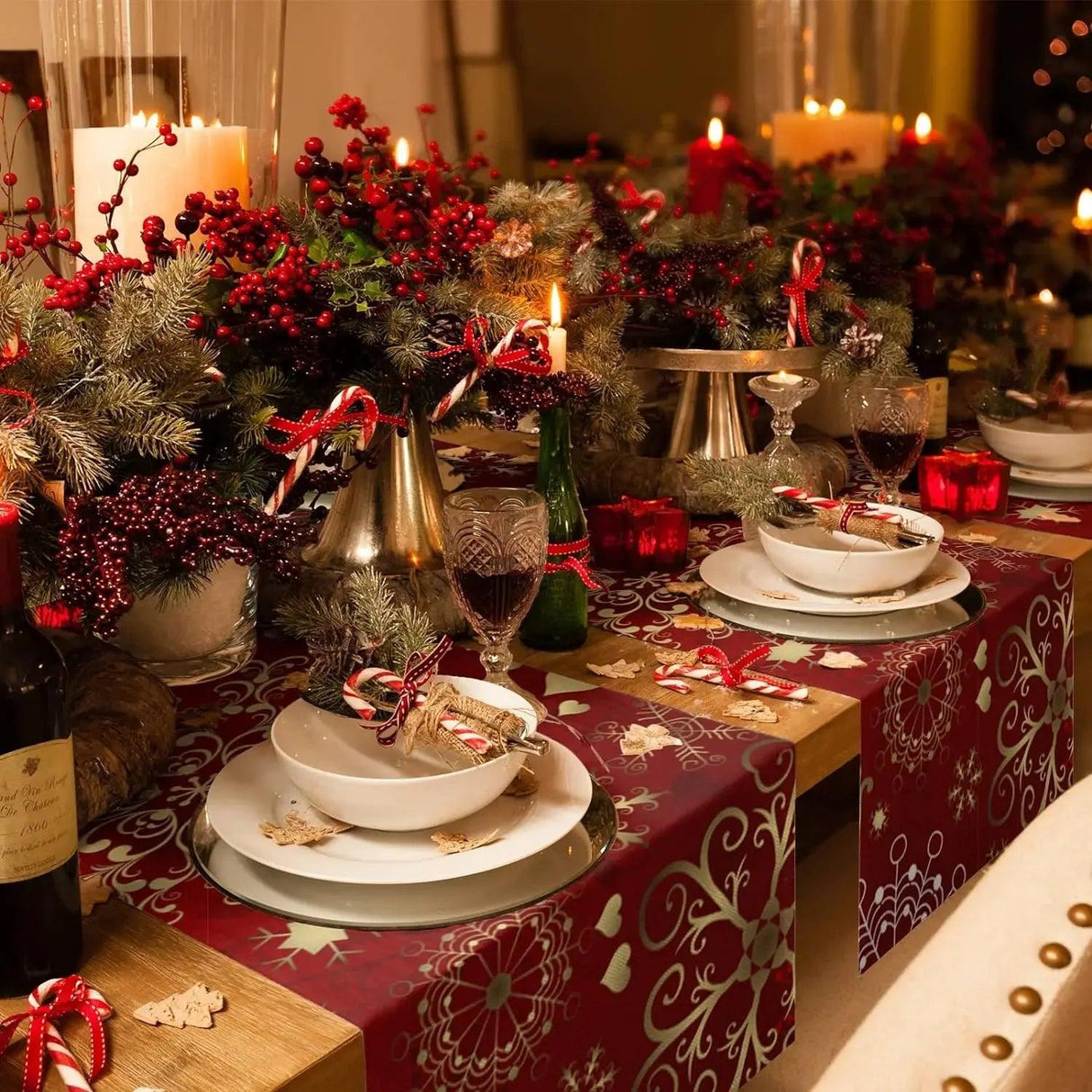 Christmas Snowflake Texture Linen Table Runner