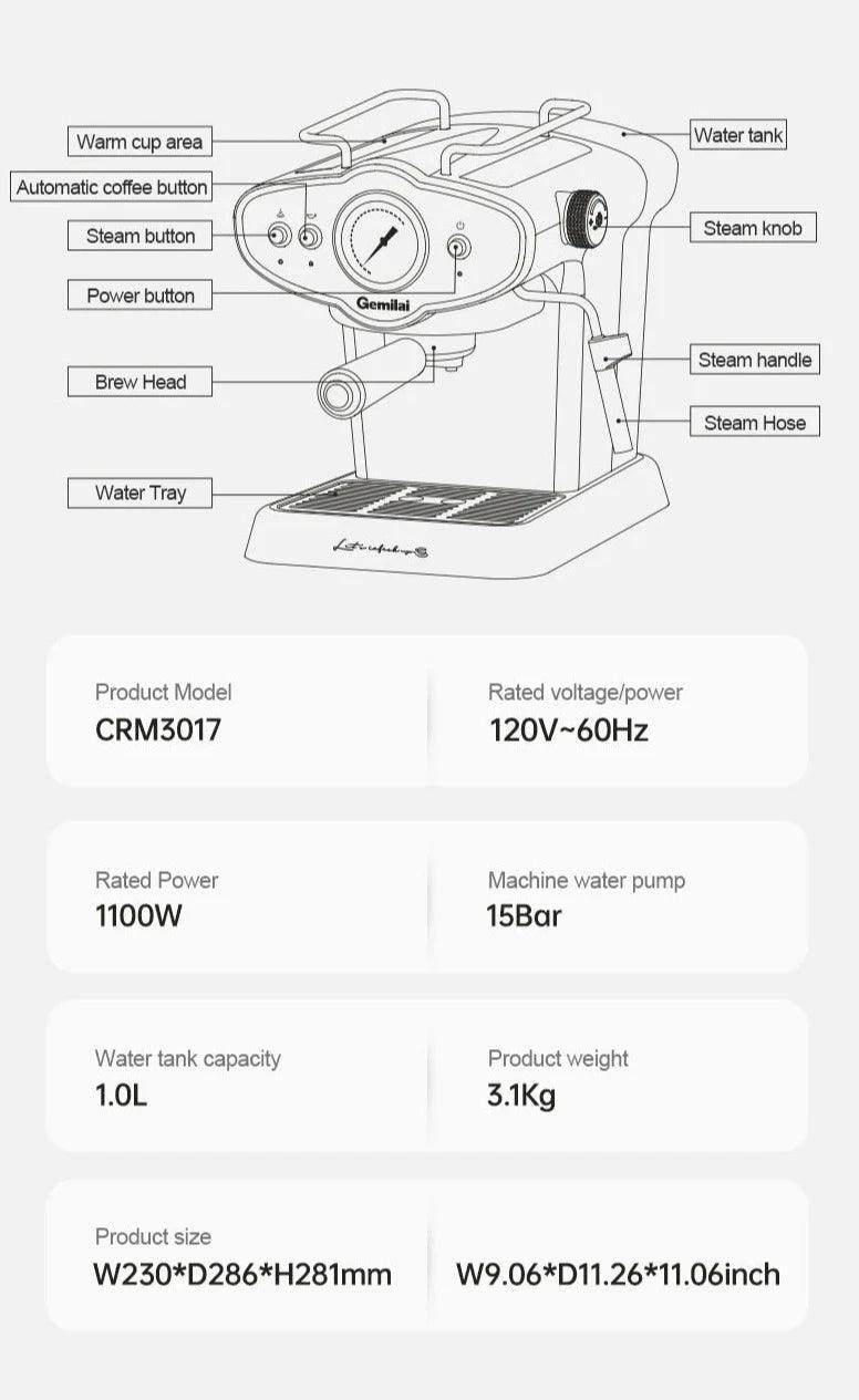 Gemilai Semi-automatic Espresso Machine - Epic Kitchen Finds