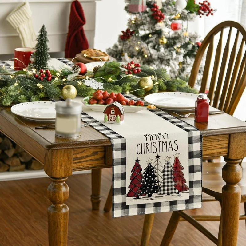 Christmas Linen Table Runner – Snowman & Christmas Tree