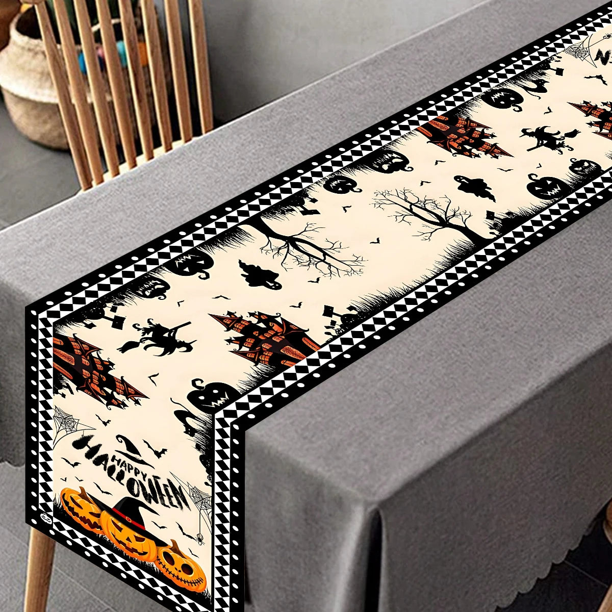 Happy Halloween Pumpkin & Ghost Table Runner