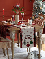 Merry Christmas Tree & Bauble Linen Table Runner