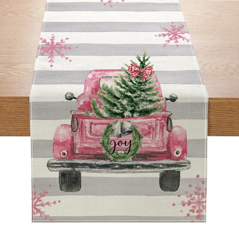 Christmas Linen Table Runner – Snowman & Christmas Tree