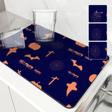 Absorbent Halloween Ghost Coffee & Dish Draining Mat