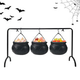 Halloween Set of 3 Witches Cauldron Serving Bowls with Rack