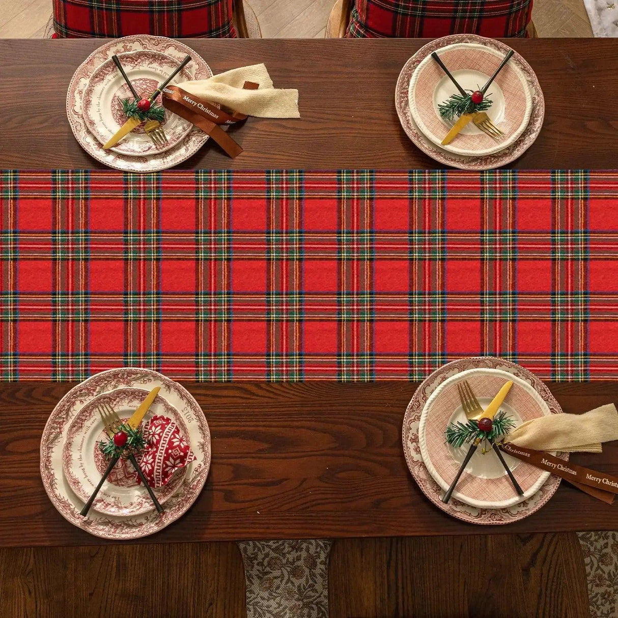 Red Scottish Tartan Plaid Christmas Table Runner