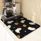 Absorbent Halloween Ghost Coffee & Dish Draining Mat