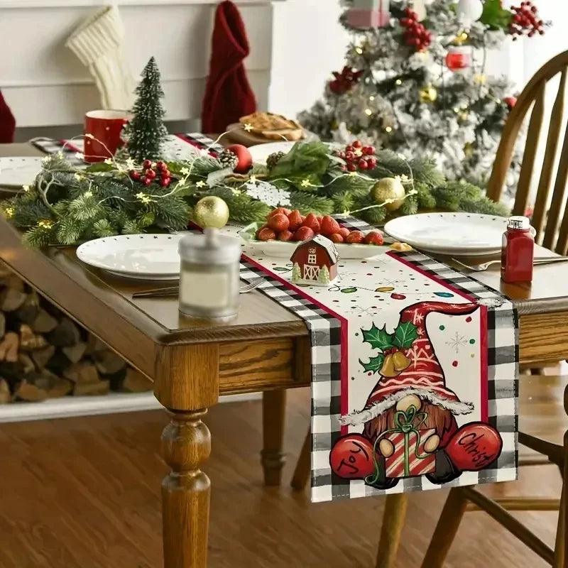 Christmas Linen Table Runner – Snowman & Christmas Tree