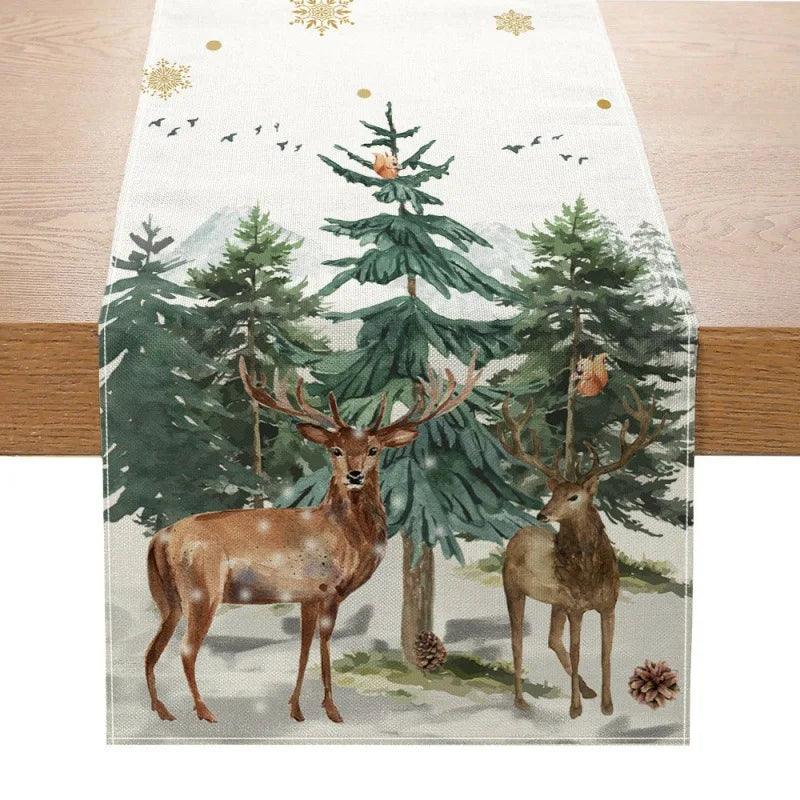 Christmas Linen Table Runner – Snowman & Christmas Tree