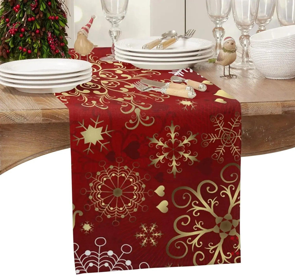 Christmas Snowflake Texture Linen Table Runner