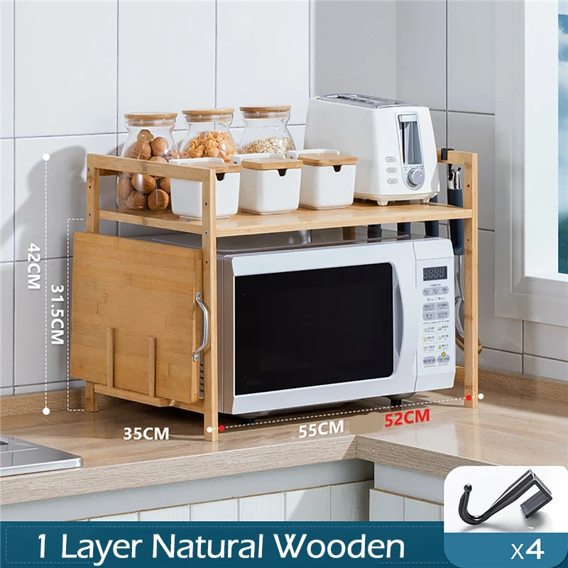 Bamboo Microwave Oven Storage Rack