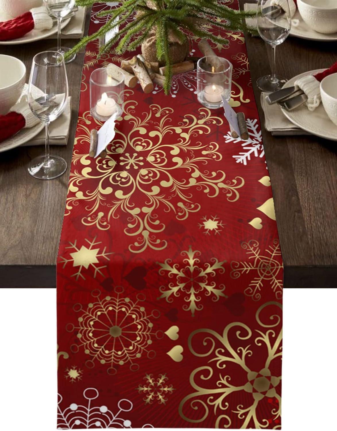 Christmas Snowflake Texture Linen Table Runner