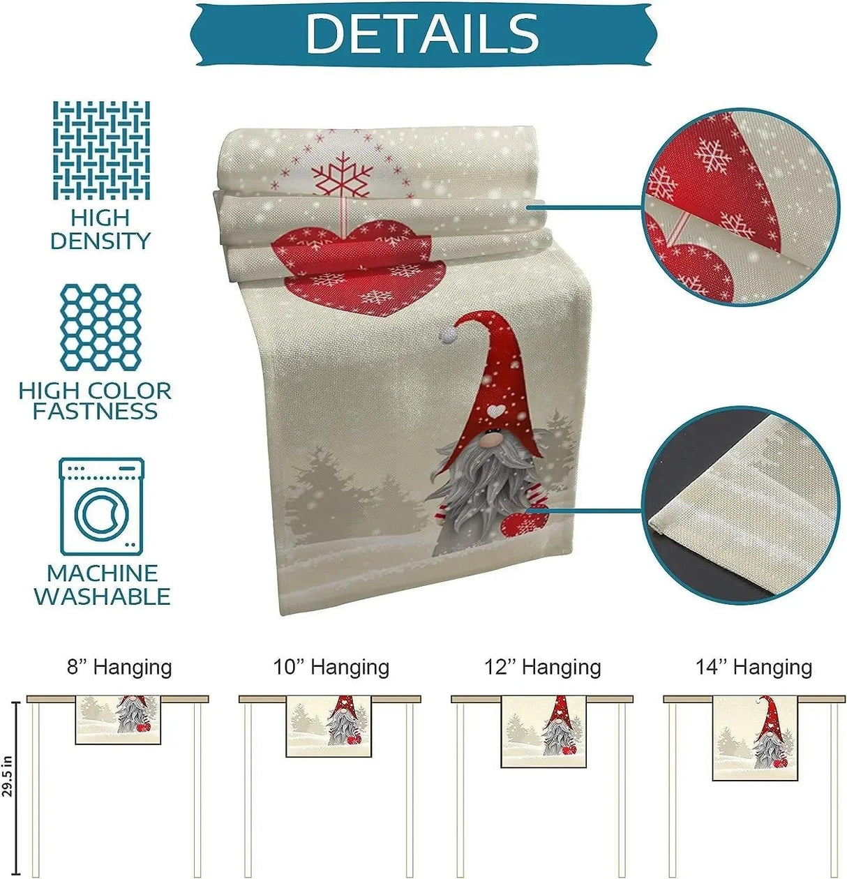 Christmas Snowflakes & Gnome Linen Table Runner